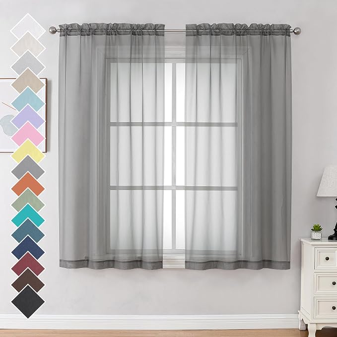 2 Panels Sheer Curtains 63 Inches Long Rod Pocket Light Weight Soft Voile by OVZME