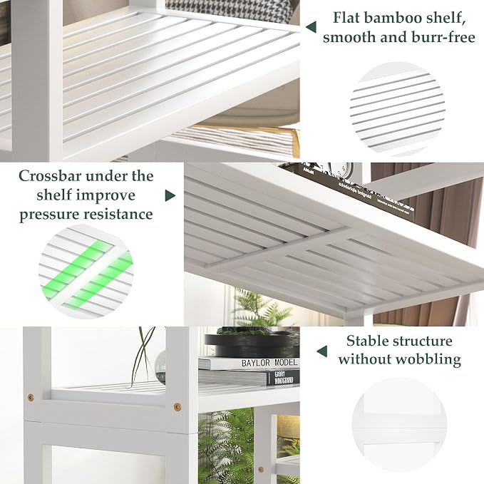 Homykic Double Wide Bamboo Bookshelf White, 6-Tier Large Open Bookcase - Image 8