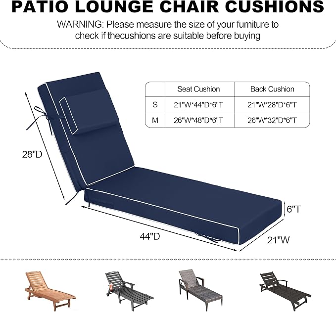 Chaise Lounge Cushions Outdoor 72x21x6 Inch, Fade Resistant 6'' Thicken Outdoor - Image 3