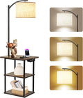 PESRAE Floor Lamp with Tables, End Table with Charging Station, 3 Color by PESRAE