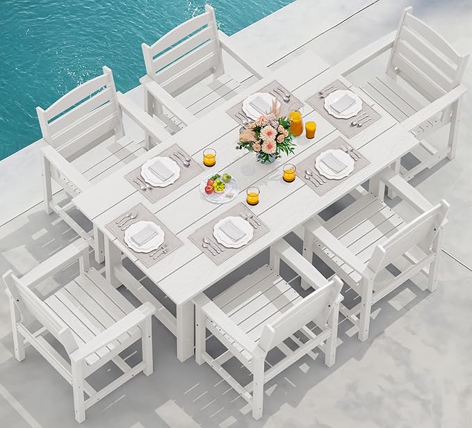 SERWALL 7-Piece Patio Dining Table Sets, Outdoor HDPE Dining Furniture Set by SERWALL