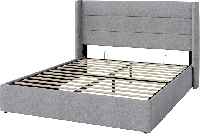 Allewie Full Size Lift Up Storage Bed, Modern Wingback Headboard, Hydraulic - Image 9