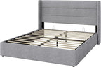 Allewie Full Size Lift Up Storage Bed, Modern Wingback Headboard, Hydraulic - Image 9
