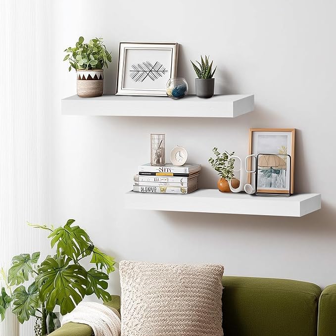 24x8x1.6 inch Floating Shelves Set of 2 – Solid Wood Rustic White Wall Mounted - Image 7