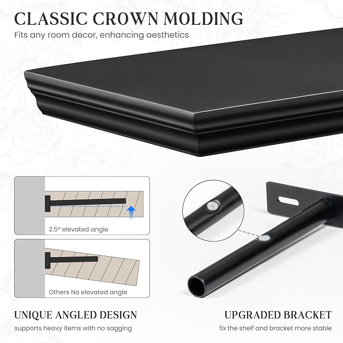 Fun Memories Floating Shelves 55 Inch Long, 9.3 Inch Deep Classic Crown Molding - Image 3