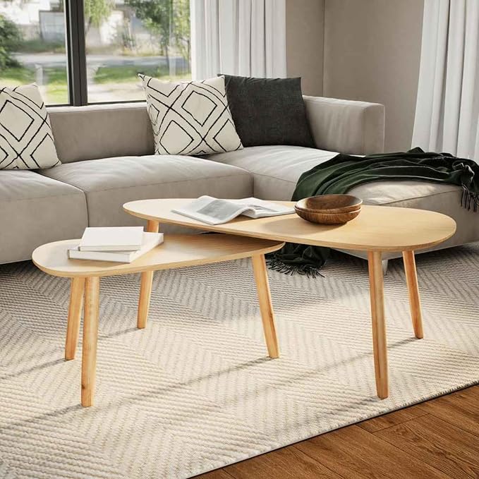 Gecheer Scandinavian Style Solid Pine Wood Coffee Tables by Gecheer