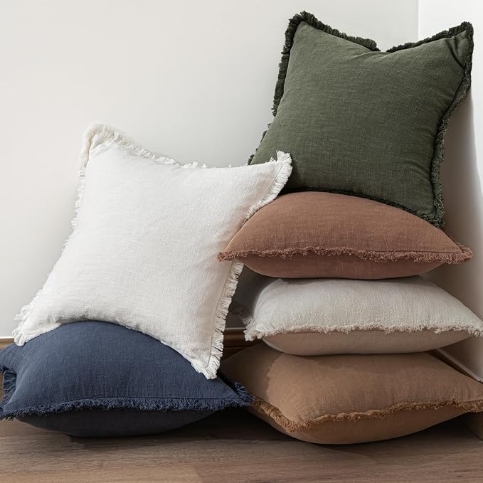 MIULEE Boho Linen Fringe Decorative Throw Pillow Covers Rifle Green 18x18 | Set - Image 6