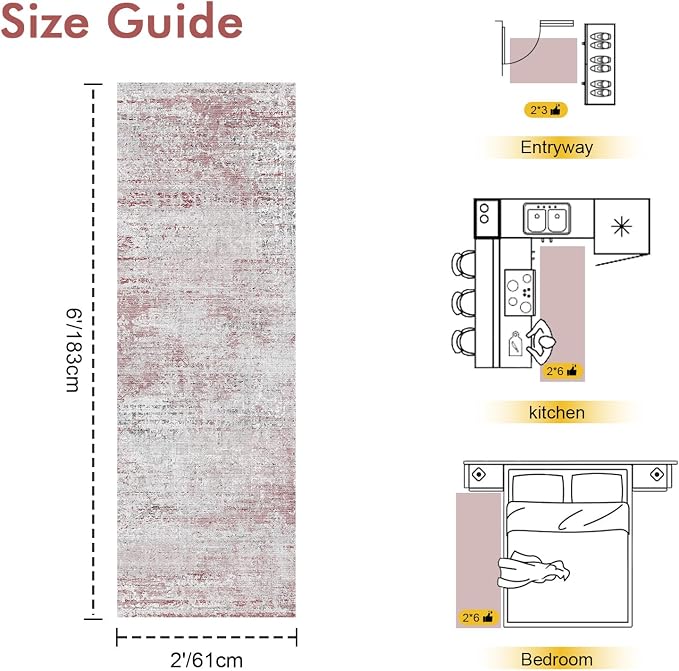2x6 Ft Washable Runner Rug, Non-Slip Low Pile Hallway Kitchen Area Rug - Image 2