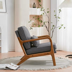 VINGLI Linen Dark Grey Comfy Accent Chair, Mid Century Modern Lounge Armchair - Image 9