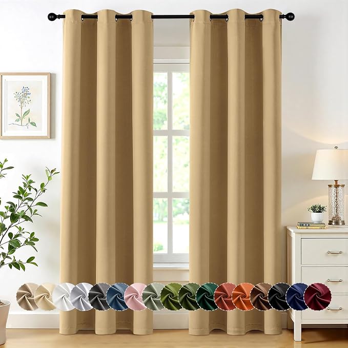 MIULEE Blackout Curtains for Bedroom 2 Panels 40 x 72 Inch Long Gold | Thermal by MIULEE