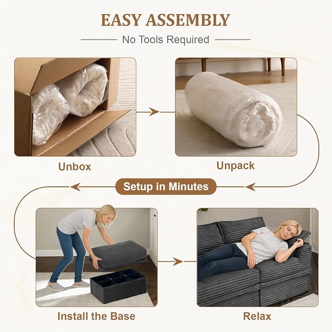 Upgrade Boneless Couch with Storage, Extra Deep&High Seat Modular Sectional - Image 9