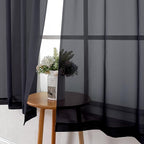 Black Sheer Curtains 45 Inch Long 2 Panels, Short Voile Drapes - Image 6