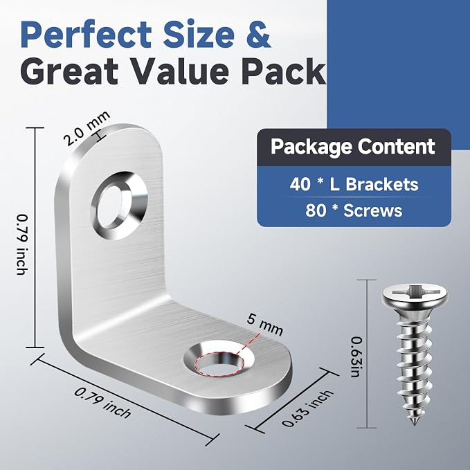 40PCS L Bracket Corner Brace Sets, Stainless Steel L Brackets - Image 2