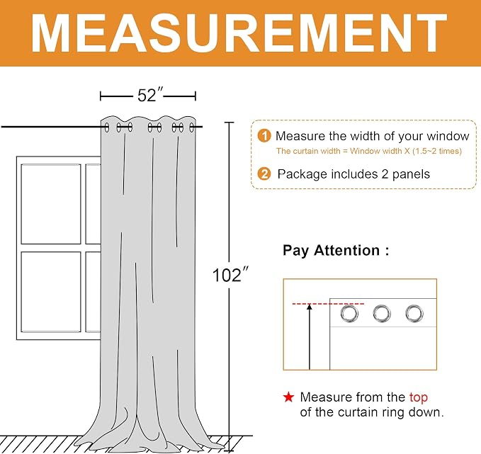 Blackout Curtains for Bedroom 52 x 102 Inch Long Light Grey 2 Panel | Thermal - Image 7