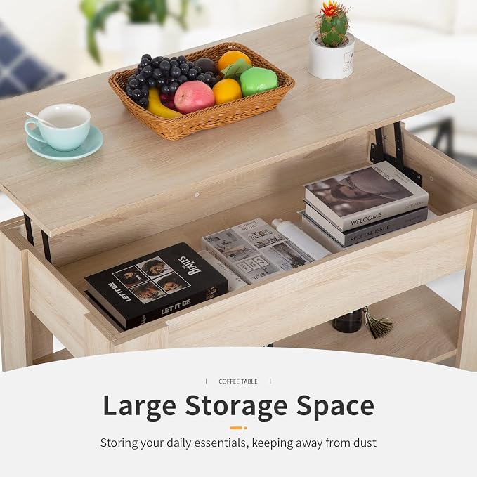 Lift Top Coffee Table with Lift Tabletop Hidden Compartment and Storage Shelf - Image 5