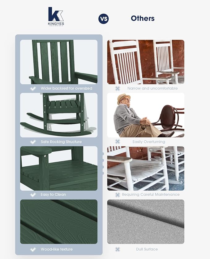 KINGYES Oversized Outdoor Rocking Chair, All-Weather Patio Rocking Chairs - Image 9