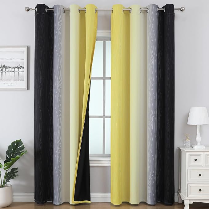 Black and Yellow Ombre Blackout Curtains 108 Inches Long | Room Darkening by ESTELARTEXTILER