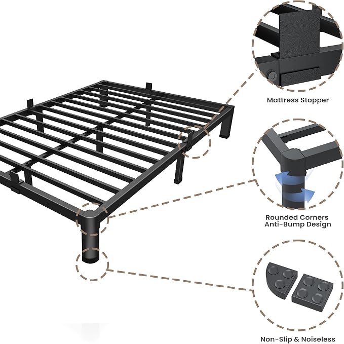 ROIL 7 inch King Size Bed Frame Metal Platform No Box Spring Needed - Image 5