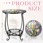 Cinnvoice Outdoor Side Table Round Small Mosaic Patio Accent Indoor End Plant - Image 3