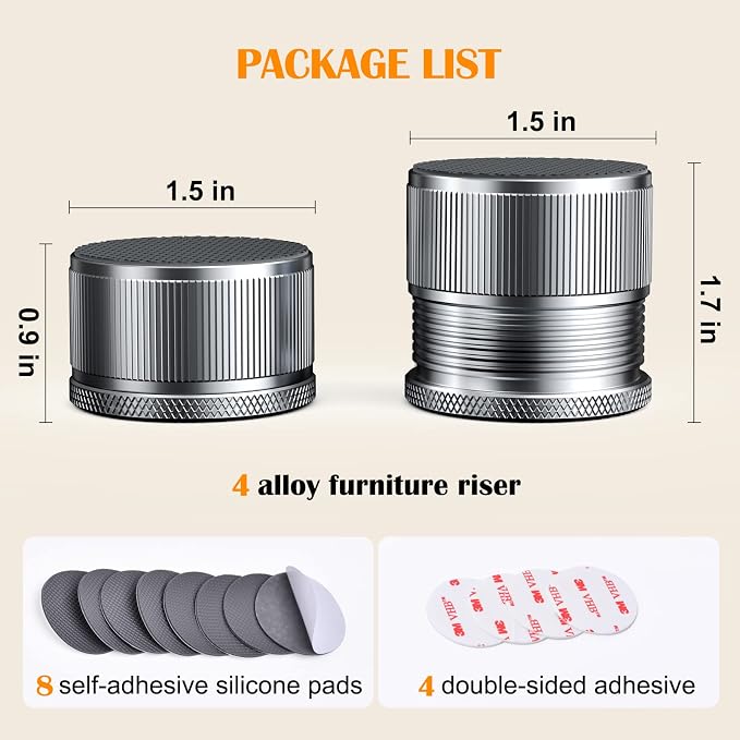 Furniture Risers 1 inch Adjustable, 4 Pack Metal Bed Risers Lift Height - Image 2