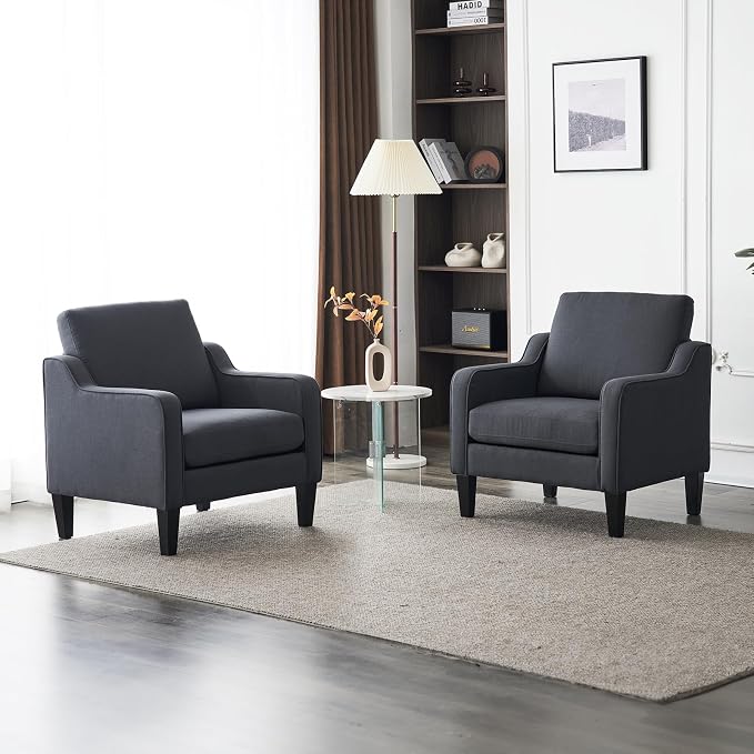 VINGLI Mid-Century Modern Accent Chair, Dark Grey Linen Upholstered, - Image 9
