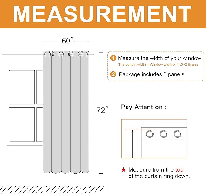 Grommet Blackout Curtains for Bedroom, 60 x 72 Inches, Light Grey | Thermal - Image 6