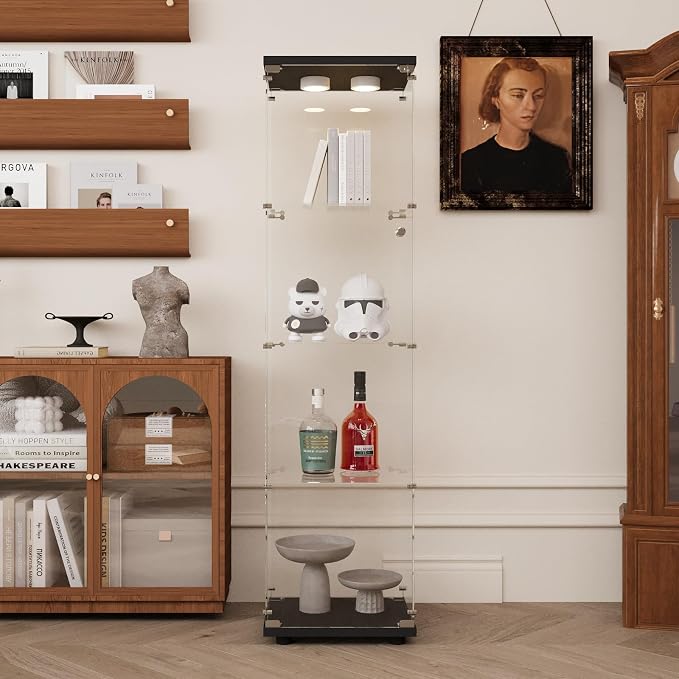 Glass Display Cabinet with LED Light and Lock, 4-Shelf Fast Installation Curio - Image 2
