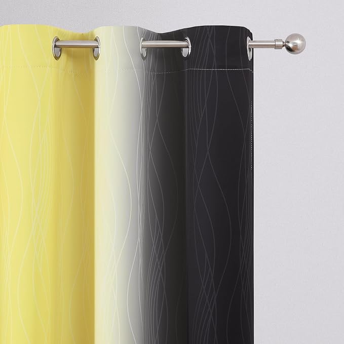 Black and Yellow Ombre Blackout Curtains 84 Inches Long | Room Darkening - Image 4