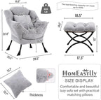 Lazy Chair with Ottoman, Large White Gray Lounge Accent Chair with Ottoman and - Image 3