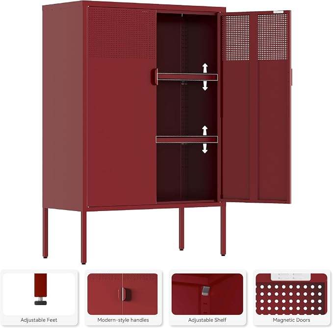 Metal Storage Cabinet, 2 Door TV Stand, Metal Mesh Accent Cabinet, Magnetic - Image 4