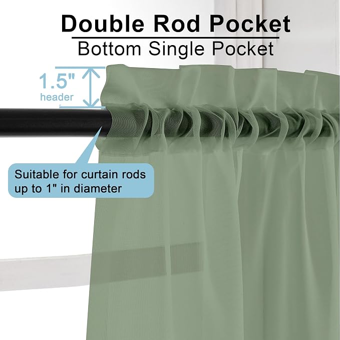 Short Sheer Curtains 30 Inches 2 Panels Set, Kitchen Tiers Light Filtering Rod - Image 3