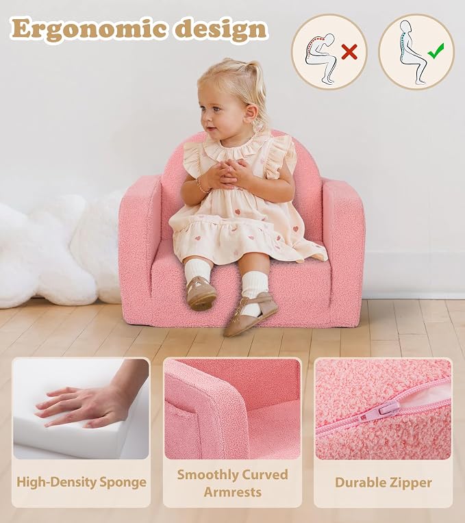 Foryoomi Kids Couch, 2-in-1 Soft Toddler Couch Fold Out - Image 5