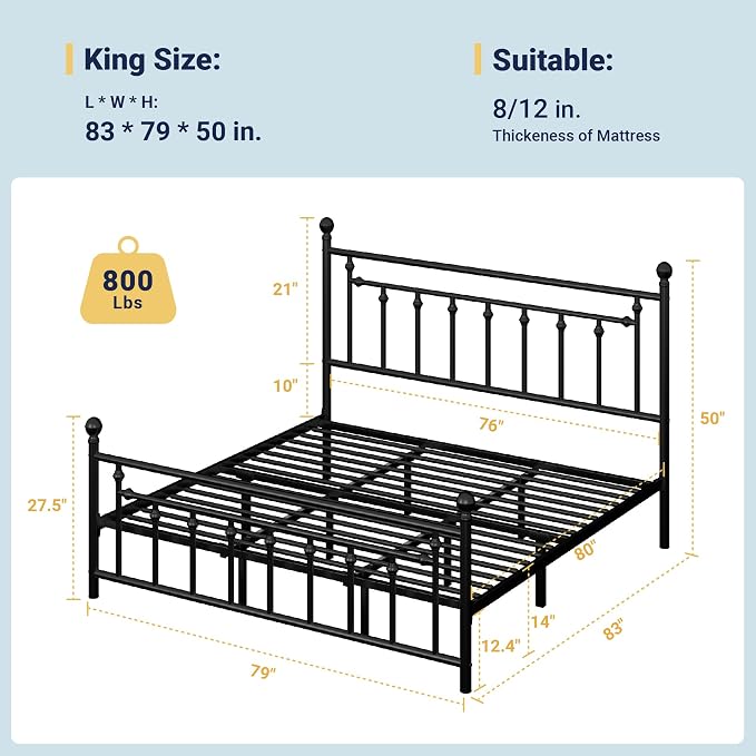 Allewie 14 Inch King Size Metal Platform Bed Frame - Image 2