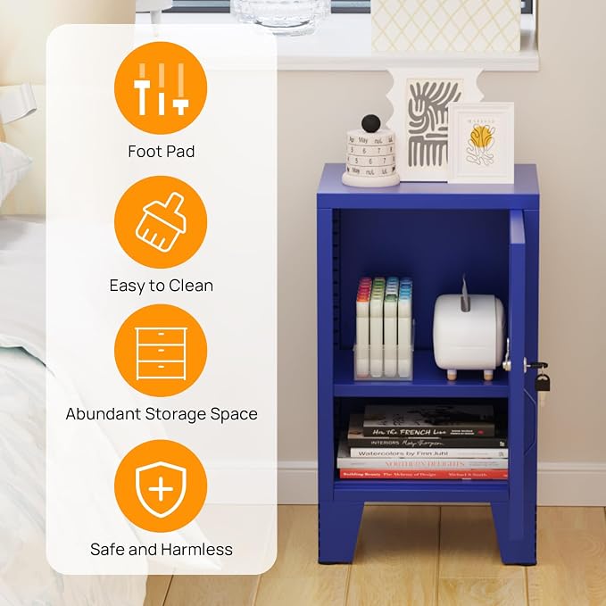 ALBAD Metal Nightstand with Lockable Cabinet, Compact Mini Locker Bedside Table - Image 4