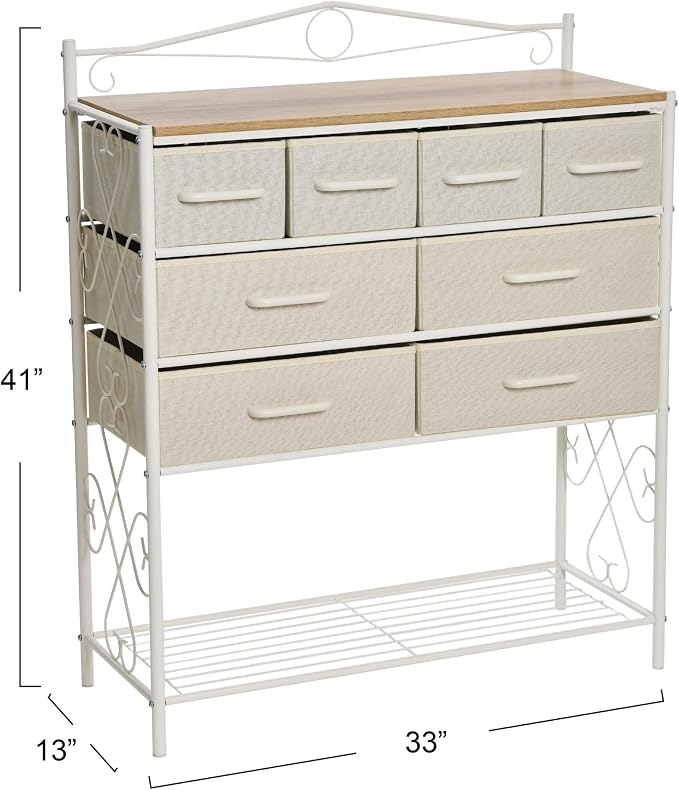 Household Essentials Coastal Oak & Iron Vintage 8-Drawer Sideboard - Image 3