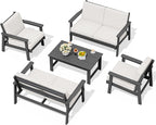 SERWALL HDPE Patio Furniture Set, 5 Piece All Weather Wood-Like Sectional by SERWALL