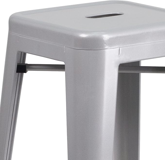 Flash Furniture Commercial Grade 30" High Backless Silver Metal Indoor-Outdoor - Image 7