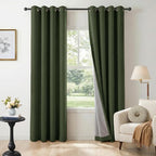 100% Blackout Linen Textured Curtains 72 Inch Long, Loden | 100% Blackout Shield by 100BlackoutShield