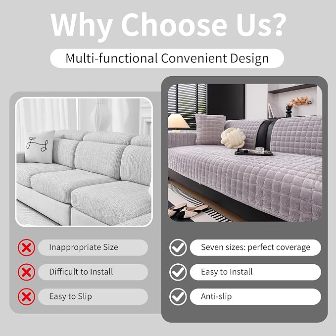Velvet Couch Cover, Washable Sectional Sofa Cover, Anti Slip Sofa Slipcovers - Image 2