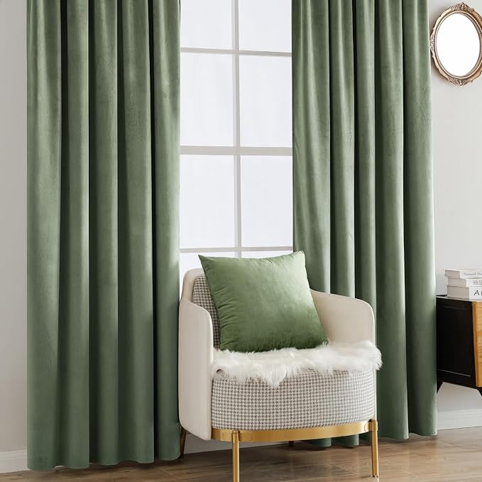 MIULEE Sage Green Velvet Curtains 52x90 inches Luxury Blackout Curtains | - Image 7