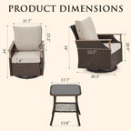 HOMREST 3 Piece Outdoor Swivel Chair Set, Wicker Patio Bistro Set - Image 2