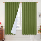100% Blackout Linen Bedroom Curtains 63 Inches Long 2 Panels | Sage Green by LAMIT