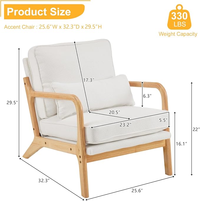 VINGLI Cozy Living Room Chairs, Coarse Linen Beige Accent Chairs Set of 2 - Image 2