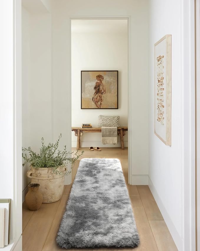 Runner Rugs for Bedroom Living Room, Fluffy Tie-Dye Light Grey 2x6 Area Rug | - Image 8