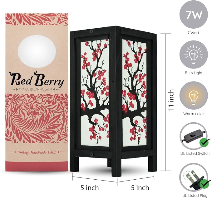 RED BERRY THAILAND LANNA LAMP Japanese Sakura/Cherry Blossom LAMP - Image 2