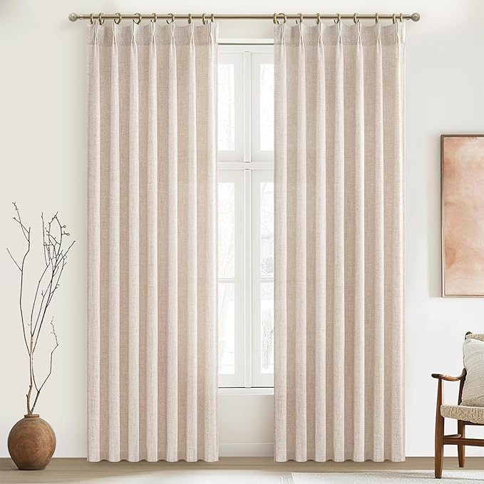 PleatedDrapes Textured Semi Sheer Burlap Curtains 84 Inches Long, Neutral by PleatedDrapes