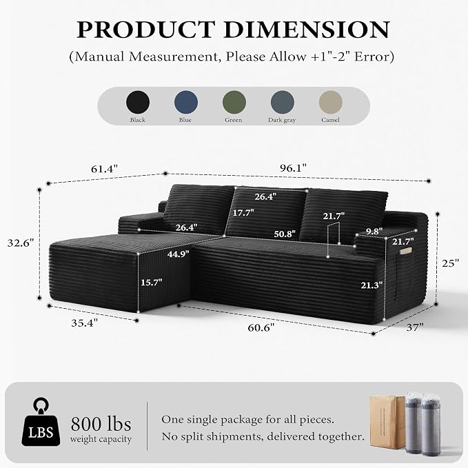 96" Sectional Couches for Living Room Cloud Couch Sofa - Image 2