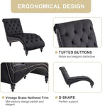 Chaise Lounge Indoor, Velvet Upholstered Lounge Chair Button-Tufted Armless - Image 4