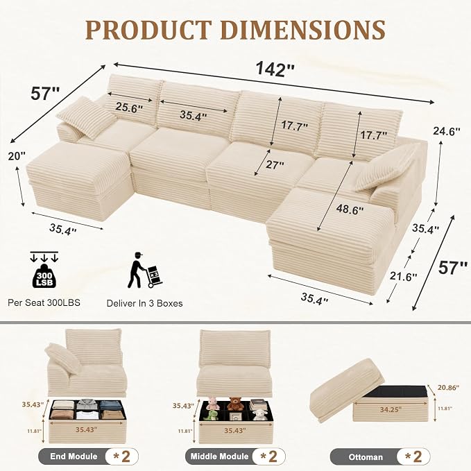 Upgrade Boneless Couch with Storage, Extra Deep&High Seat Modular Sectional - Image 3