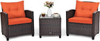COSTWAY 3PCS Patio Furniture Set, PE Rattan Wicker Sofa w/Washable Cushion and by COSTWAY